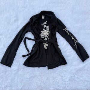 Lucky Brand Black Floral Embroidered Top